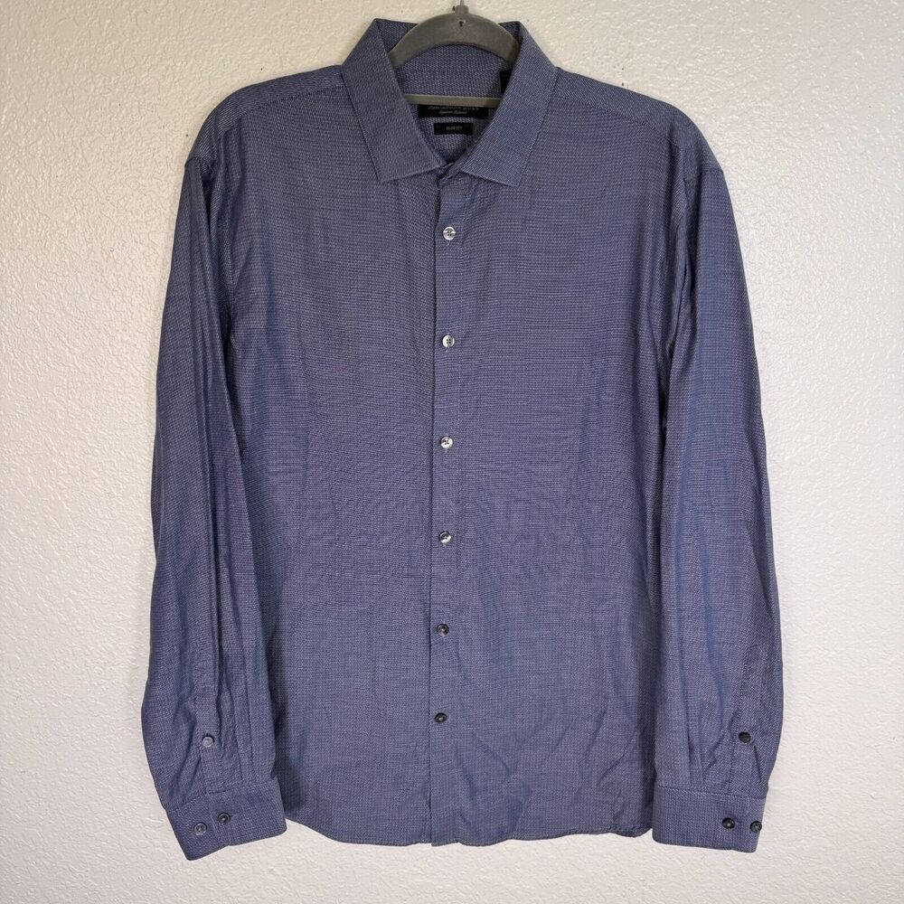 John Varvatos Shirt Men Large Button Up Slim Fit Classic Preppy Long Sleeve Blue